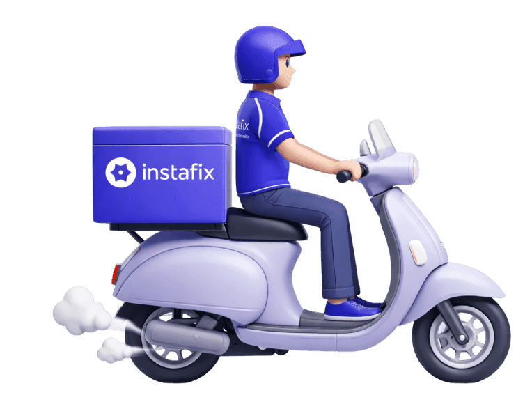 Instafix technician riding out on a scooter