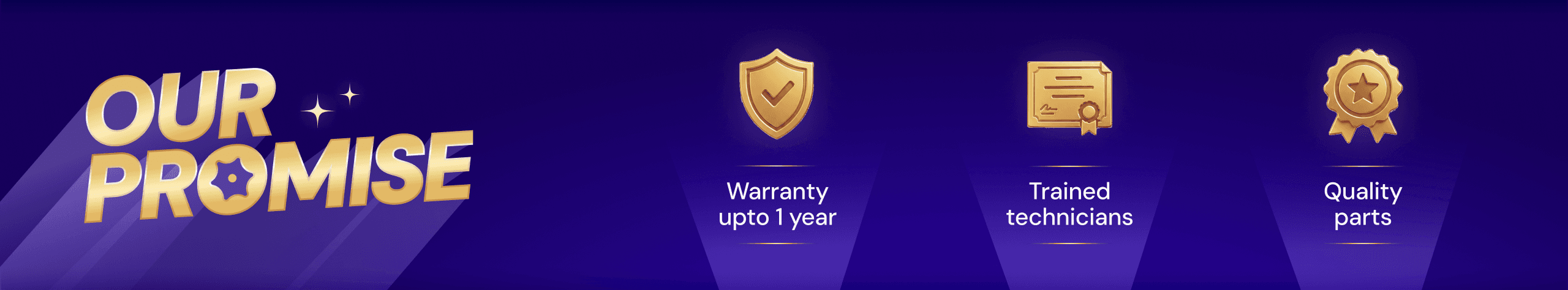 Our promise: warranty upto 1 year, trained technicians, quality parts