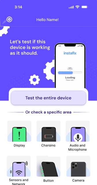 Instafix quality-check app running a device test