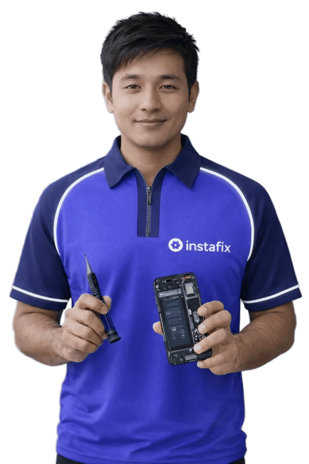 Instafix technician holding a phone